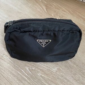 PRADA Logo Plate Nylon Zip Make Up Pouch